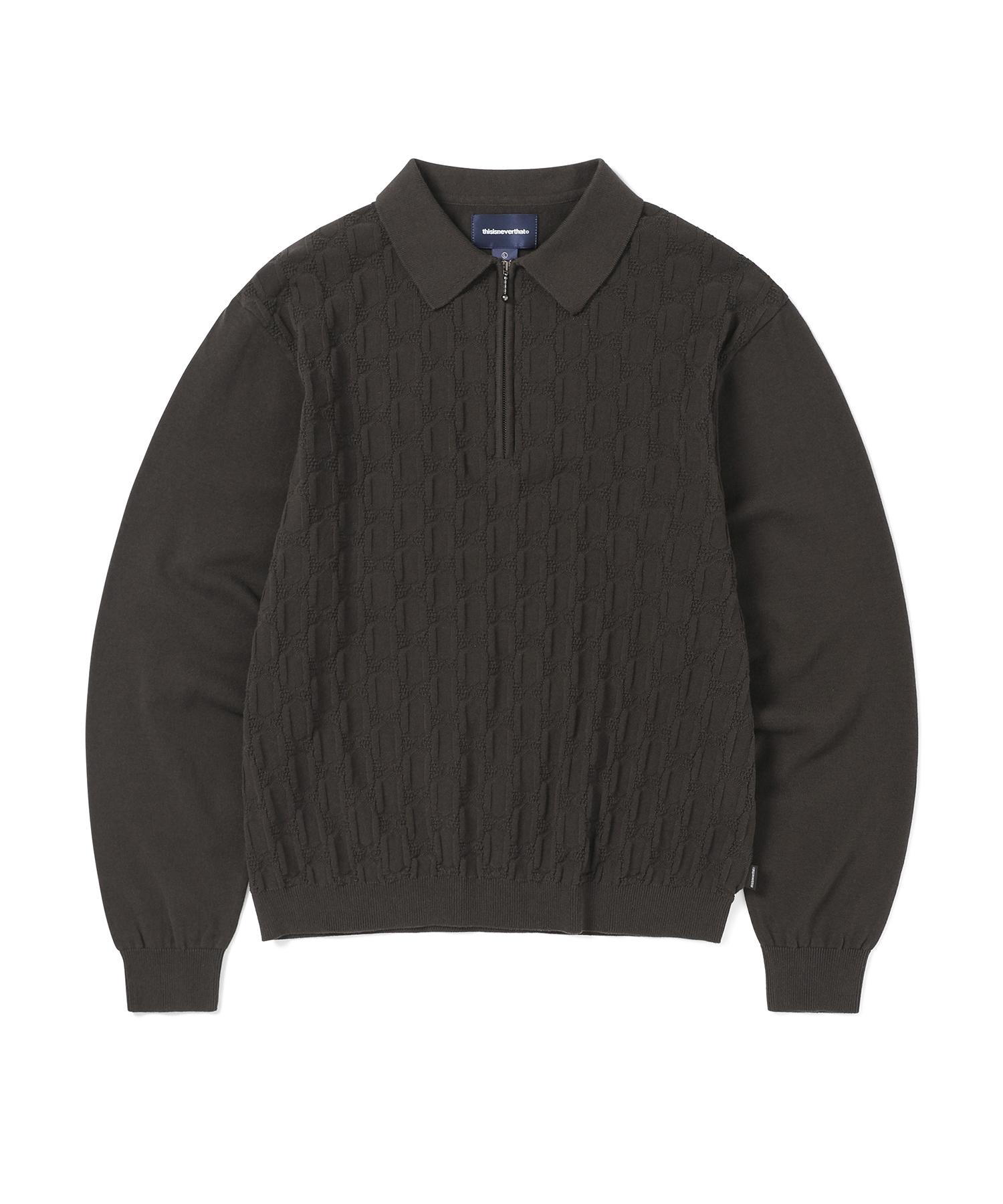 This Is Never That Cable Knit Zip Polo Brown S