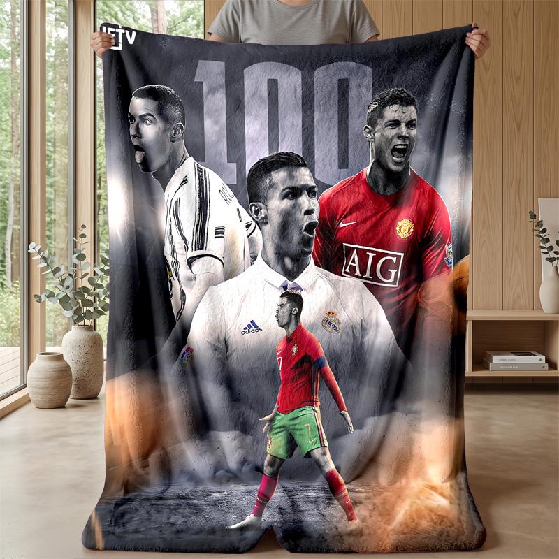 Cristiano Ronaldo Theme Blanket Soft Flannel Blanket Plush Throw Blanket Cozy Sofa Bed Blanket for Home Decor