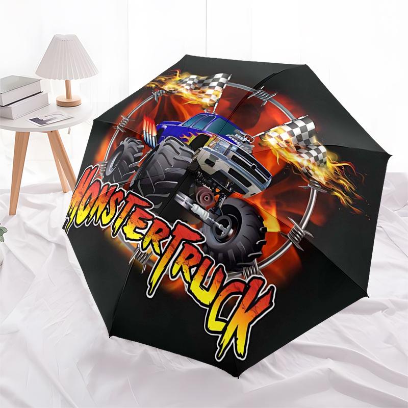 Reiseregenschirm im Monster-Truck-Design, 8 Rippen, Automatisches Öffnen und Schließen, Tragbares faltbares Design, Kompakter und stilvoller Schirm geeignet für