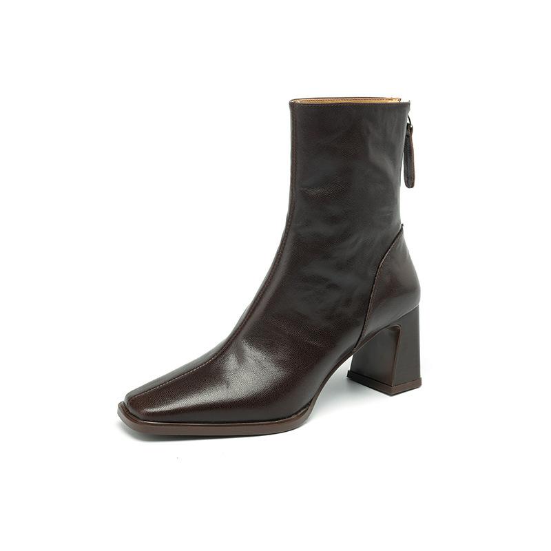 Black Zipper Hand Grab Women's Autumn and Winter Coarse Heel High Heel Boots
