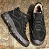 Genuine Leather Mens Ankle Boots Autumn Winter High Top Shoes Non Slip Walking Shoes Lace Up Male Snow Motorcycle Boots Sneakers