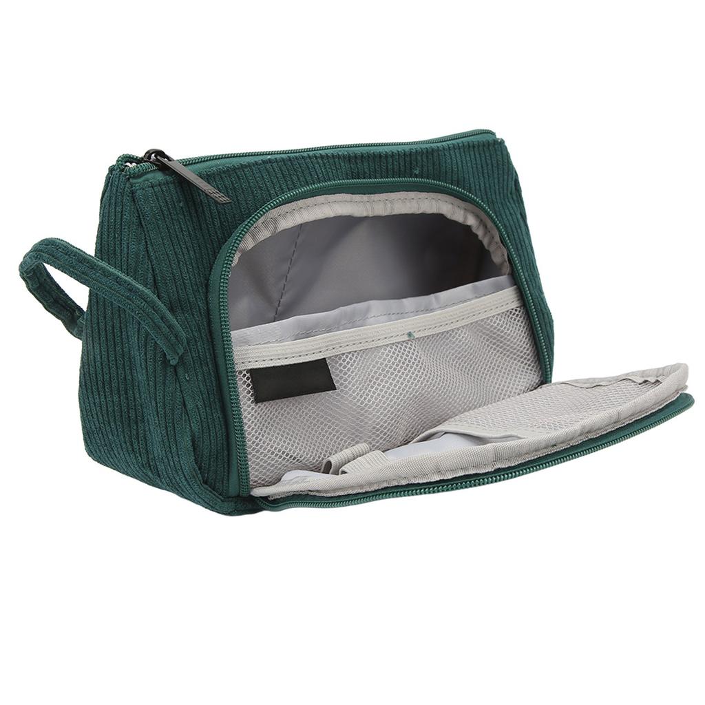 Cosmetic Bag Corduroy Large Capacity Handheld Portable Multi Functional Make Up Pouch for Women Girls Emerald