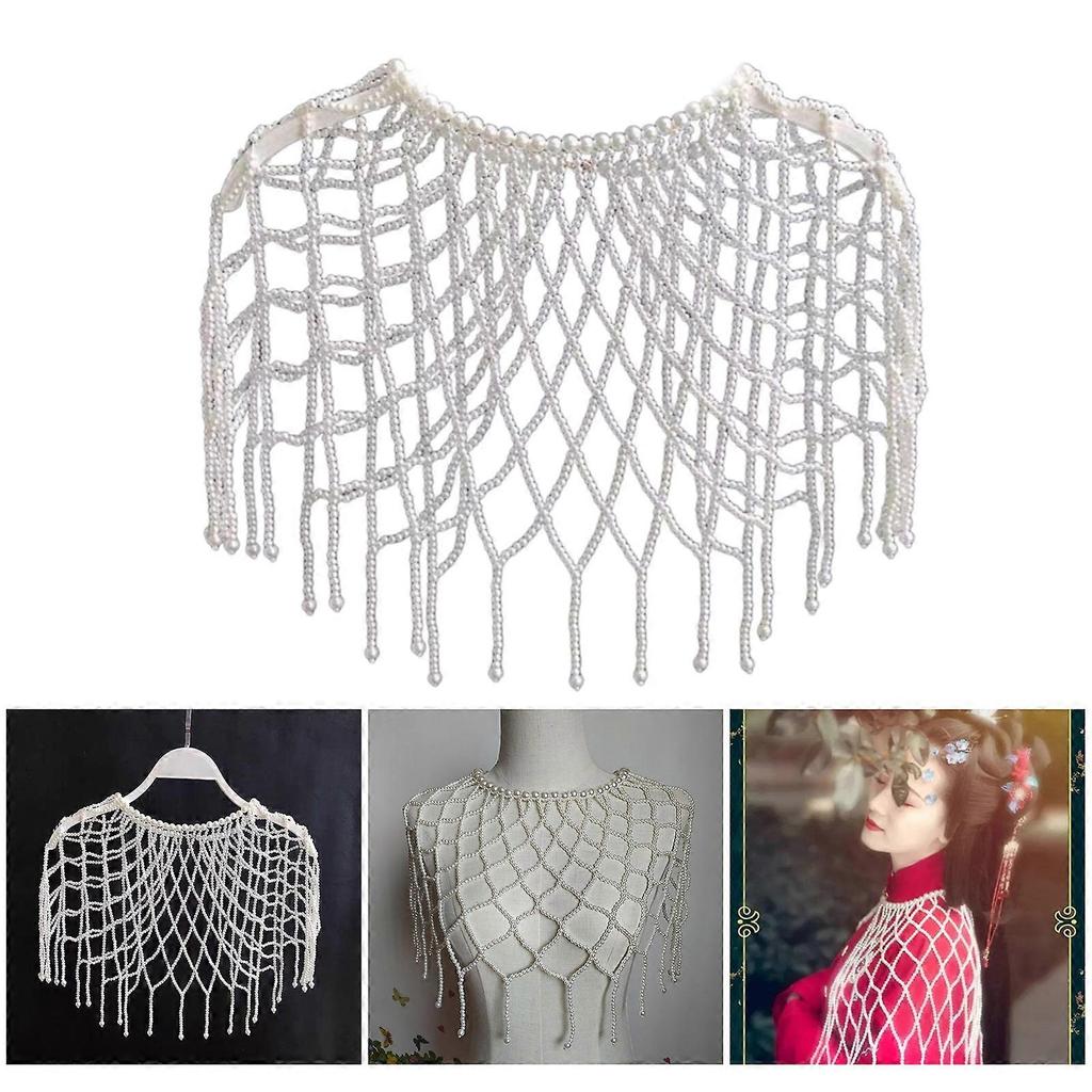 Grid Beaded Shoulder Wrap Pearl Shawl Necklaces
