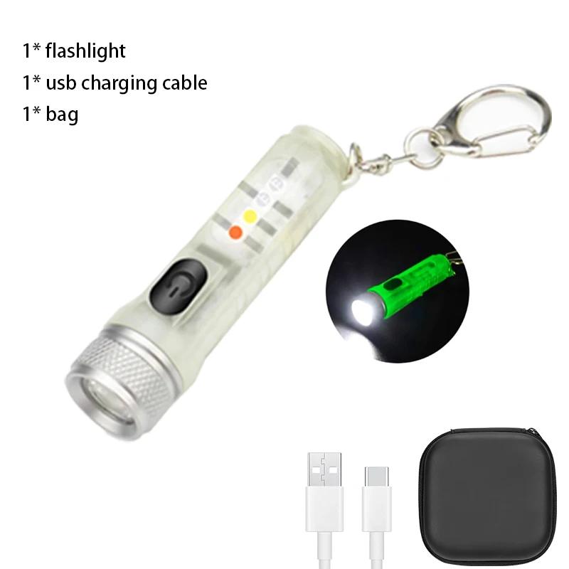 Mini Keychain Flashlight LED Rechargeable Torch Portable Magnetic USB Charging Flashlight High Power Camping Long Range Lantern