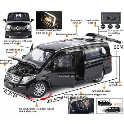 1:24 Scale V260L Vellfire Business Car Model Toy Metal Diecast Doors Opened MPV Models Sound Light Cars Collectible Item