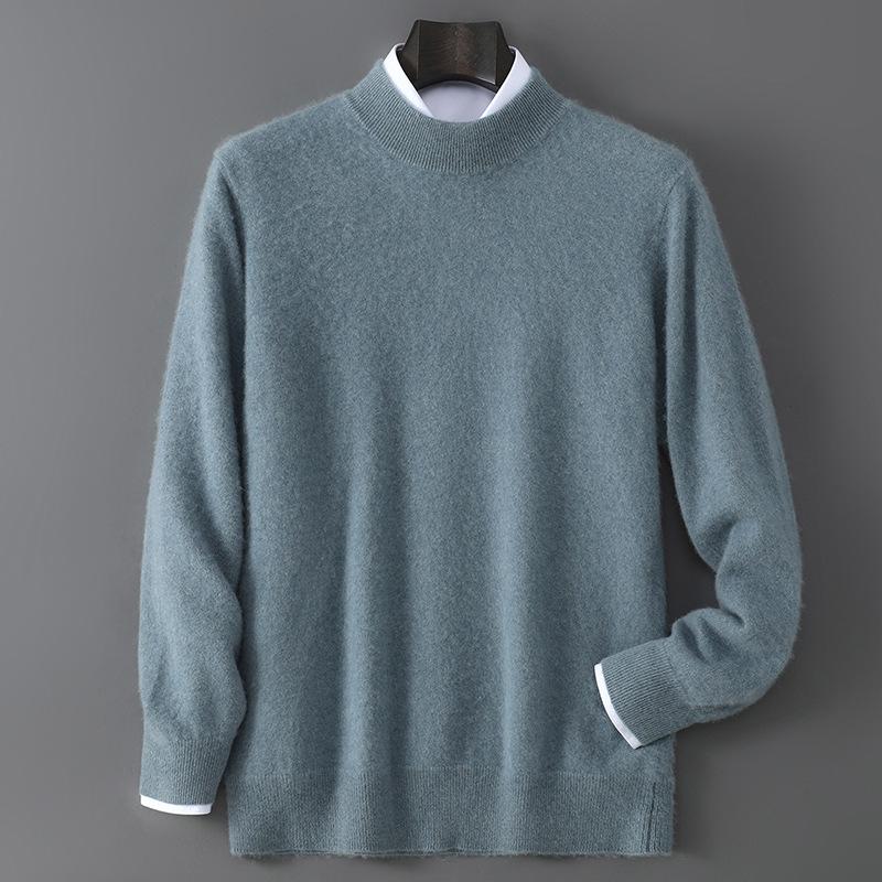 Men's 100% Pure Wool Half-High Neck Sweater - Solid Color, Business Casual Knit Base Layer Top