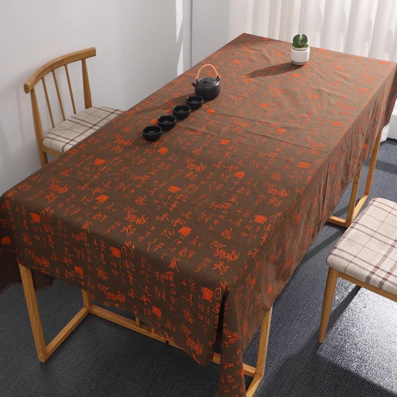 Retro Calligraphy Cotton Linen Tablecloth for Coffee Tables and Desks