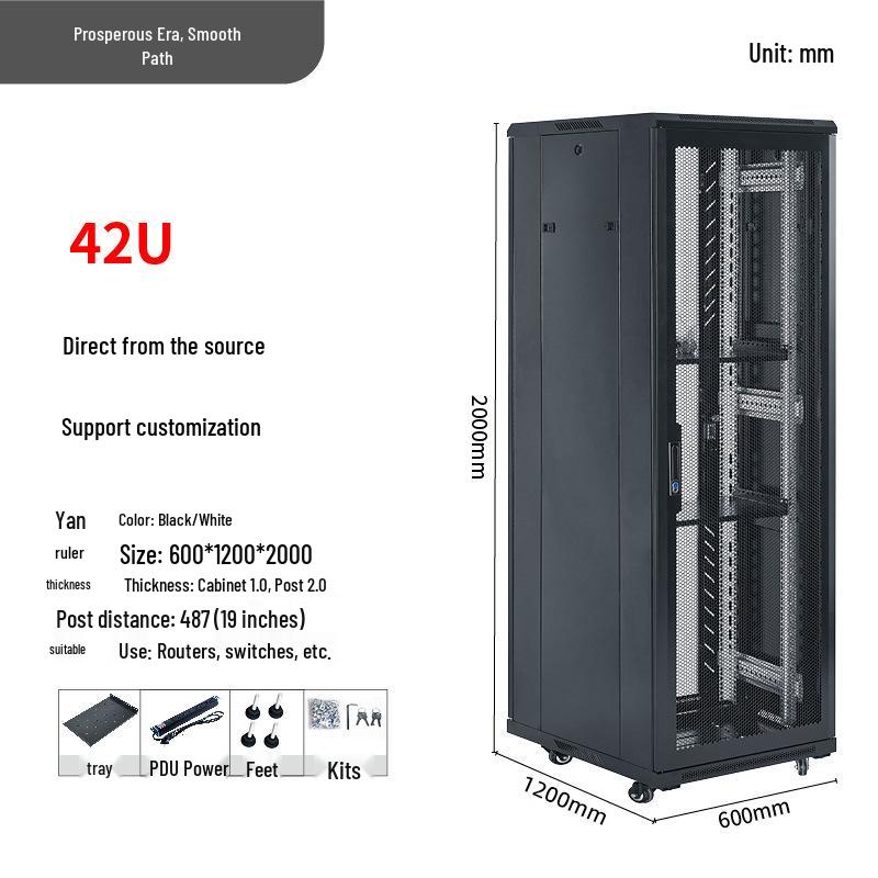 1.2m Floor-Standing Network Cabinet 37U Server Rack with Monitoring Switch & Router Compatibility