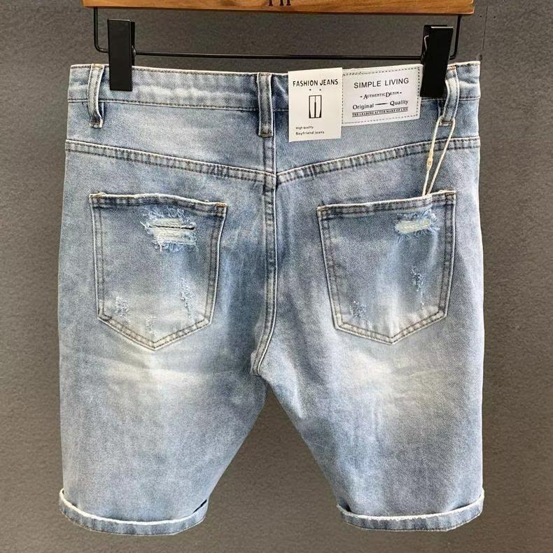 Men's Korean Style Slim Fit Ripped Denim Shorts – Trendy Blue Summer Fashion