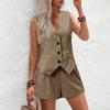 V-neck Button Vest Casual Shorts SETV Collar Button Vest Casual Shorts Suit