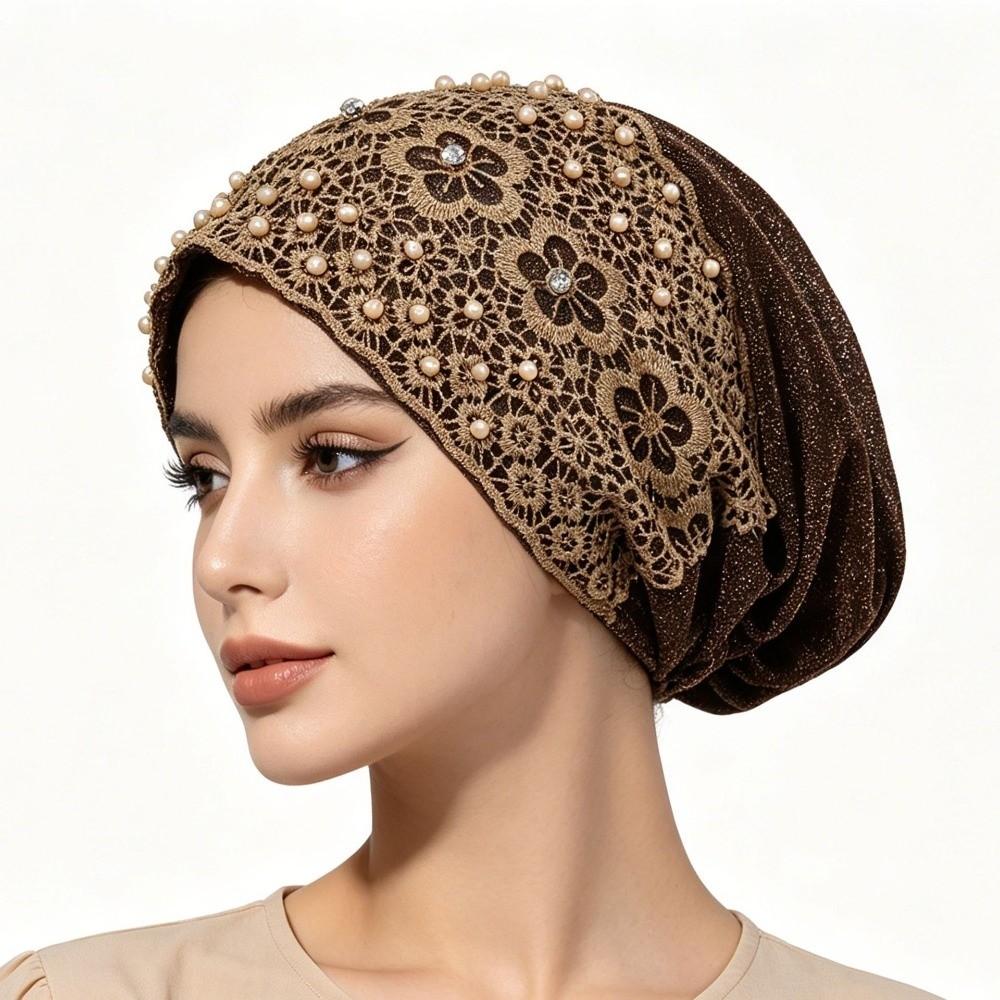 Lace Trim Women's Lace Turban Cap Embroidery Bonnet Head Wraps Islamic Turban Hat Women