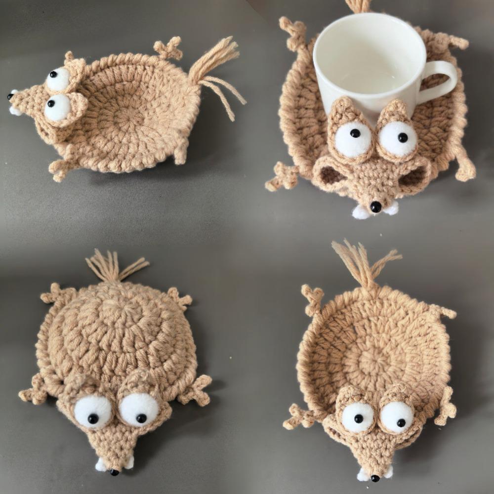 1Pc Cute Handmade Crochet Squirrel Coaster Heat Resistant Table Mat for Home Dining Party Decor Holiday Table Setting Ideal Gift Cup Holders 5