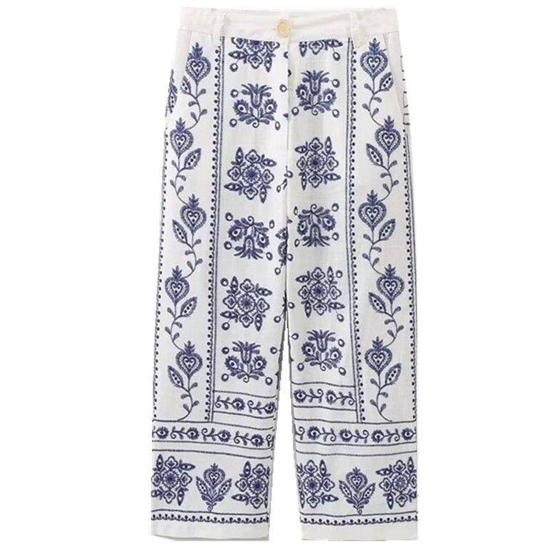 Fashion Style 2024 Autumn New Women's Clothing Easiest for Match High Waist Slim Looking Embroidered Wide-Leg Pants Pants 2731240