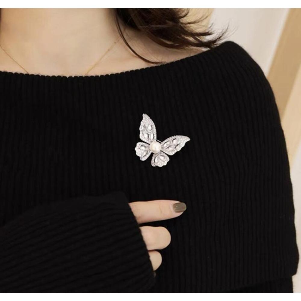 Bursting Butterfly Full Diamond Brooch Women'S Luxury Atmospheric Brooch Exquisite Versatile Pearl Accessories Autumn And Winter Clothing Gifts