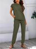 2026 Sommer Damen Zweiteiliges Gestreiftes Jogging-Set: Kurzarm-Oberteil & Lange Hose