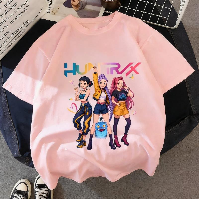 Kpop Demon Hunters Huntrix T-shirt Women Man 2026 Summer Short Sleeve Tee Anime Print Streetwear Casual Tops Kids Clothing Y2k