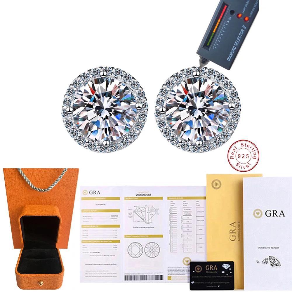 Exquisite Silver S925 Round D Color 1-3 Carat Moissanite Earrings for Fashion Women Weddings Stud Earrings Jewelry 1ct D color серебряный