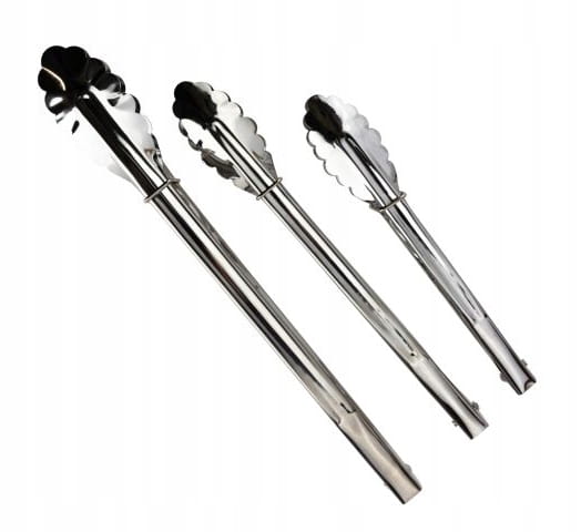 Set of Steel Grill Tongs, 3 Pieces, Different Sizes