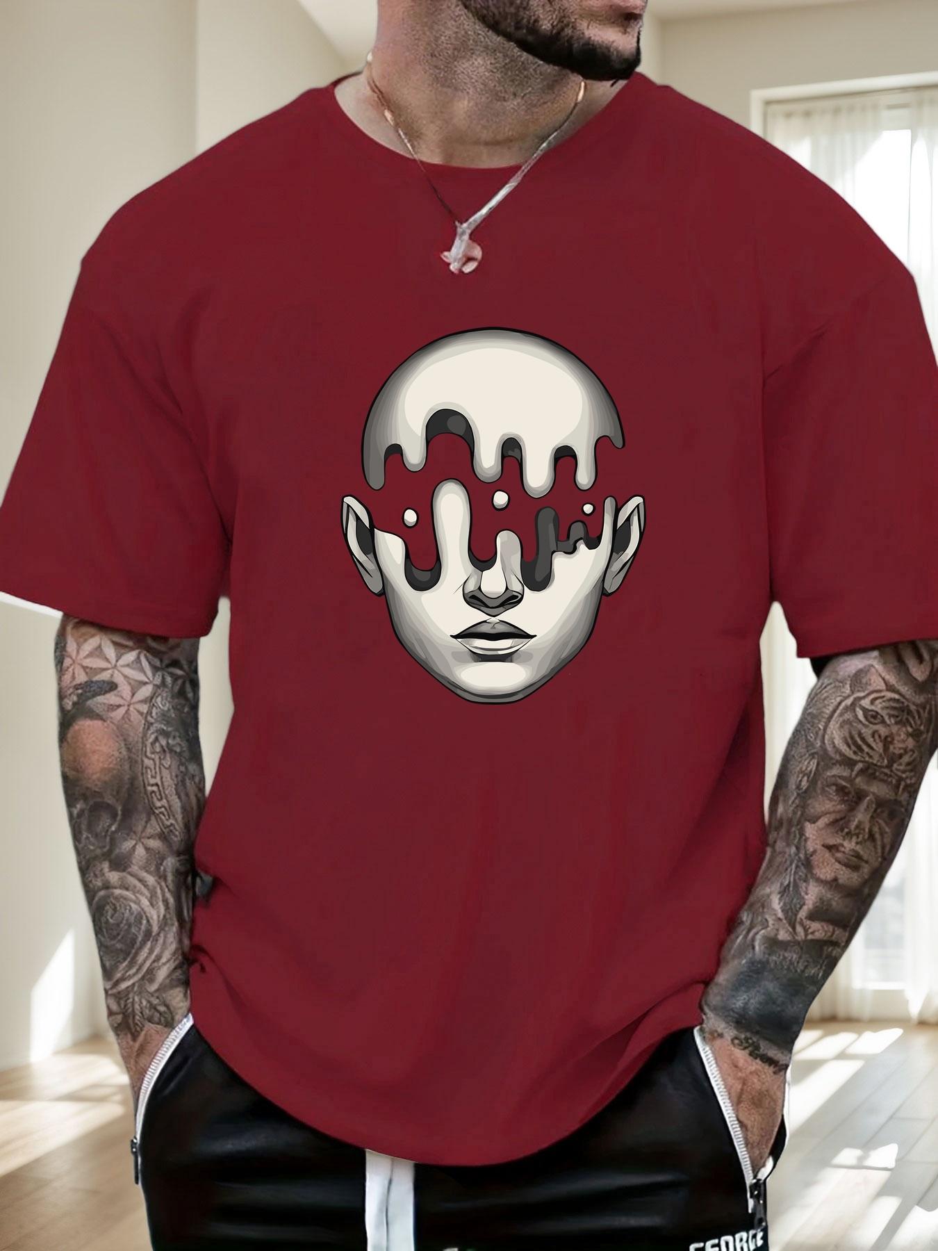 Mens Melting Face Graphic T Shirt Summer Soft Comfort Fit Oversized Daily Wear Tee S