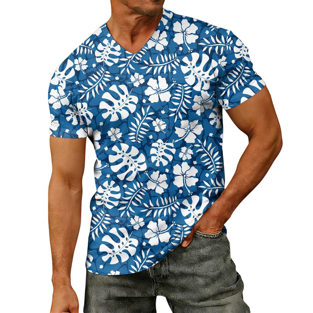 Herenmode T-shirt met V-hals en korte mouwen en print