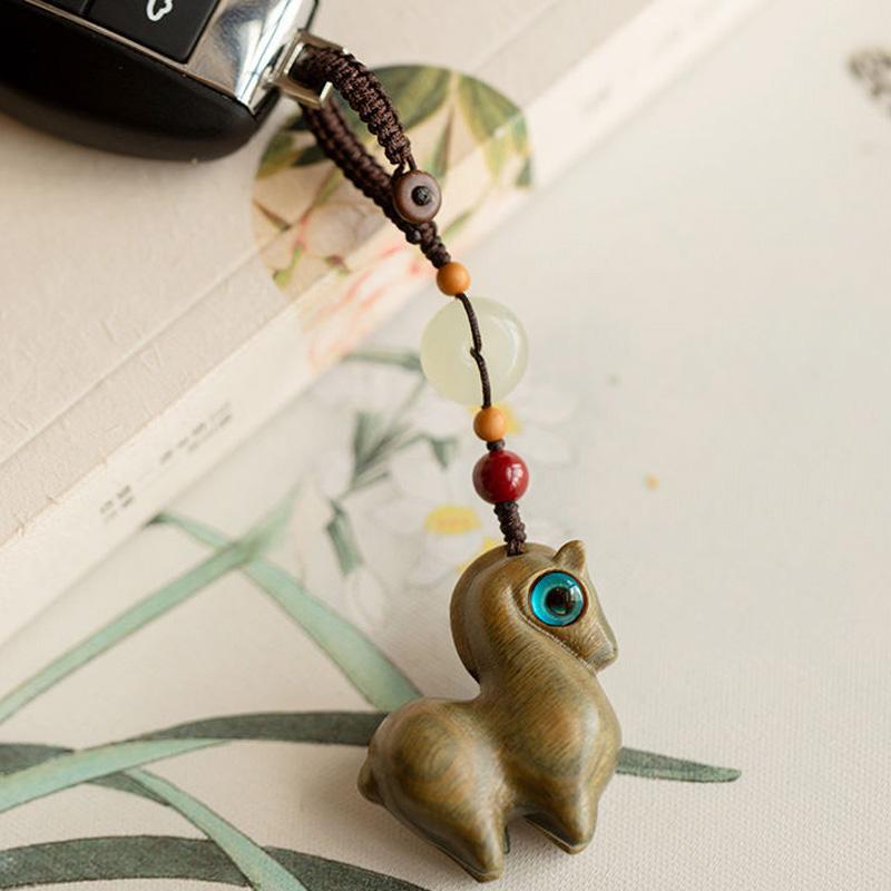 1 Pendentif Cheval Exquis Pendentif Téléphone Portable Mignon Porte-clés Voiture Cadeau Nouvel An Boucle de Jade Pendentif en Bois