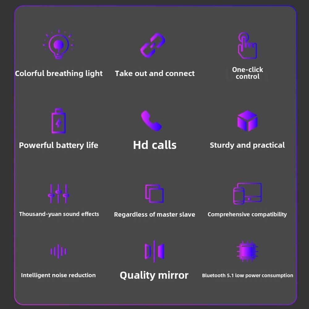 Bluetooth Kopfhörer Schillerndes LED-Licht Binauraler In-Ear Touch Musik Kopfhörer Stereo