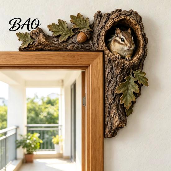 Decorative Accents for Reading Nooks Chipmunk Tree Door Topper, Squirrel Owl Wooden Frame Sign, Funny Whimsical Rustic Home Wall Animals Corner