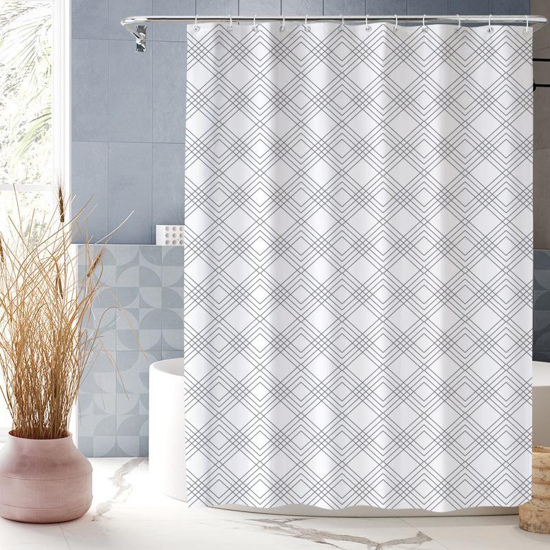 Creative Simple Digital Print Shower Curtain Waterproof Polyester Bathroom Curtain