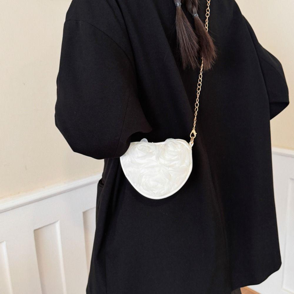 PU Leather Women Heart-shaped Crossbody Bag Large Capacity Lightweight Crossbody Bag Tote Bag Zipper Rose-shaped Chain Bag