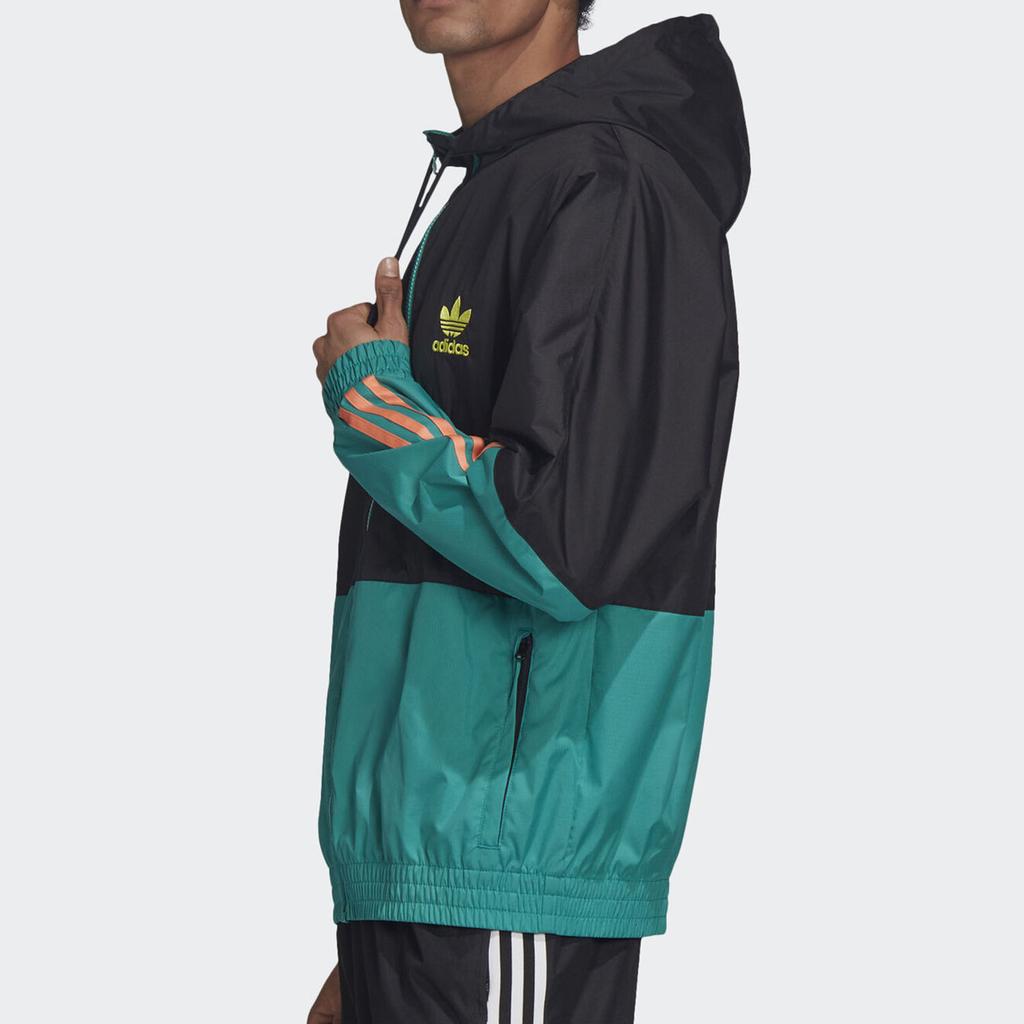 Adidas Originals Trefoil 2-Tones Lightweight Windbreaker With Logo Print Men Jackets Black Green GK5923