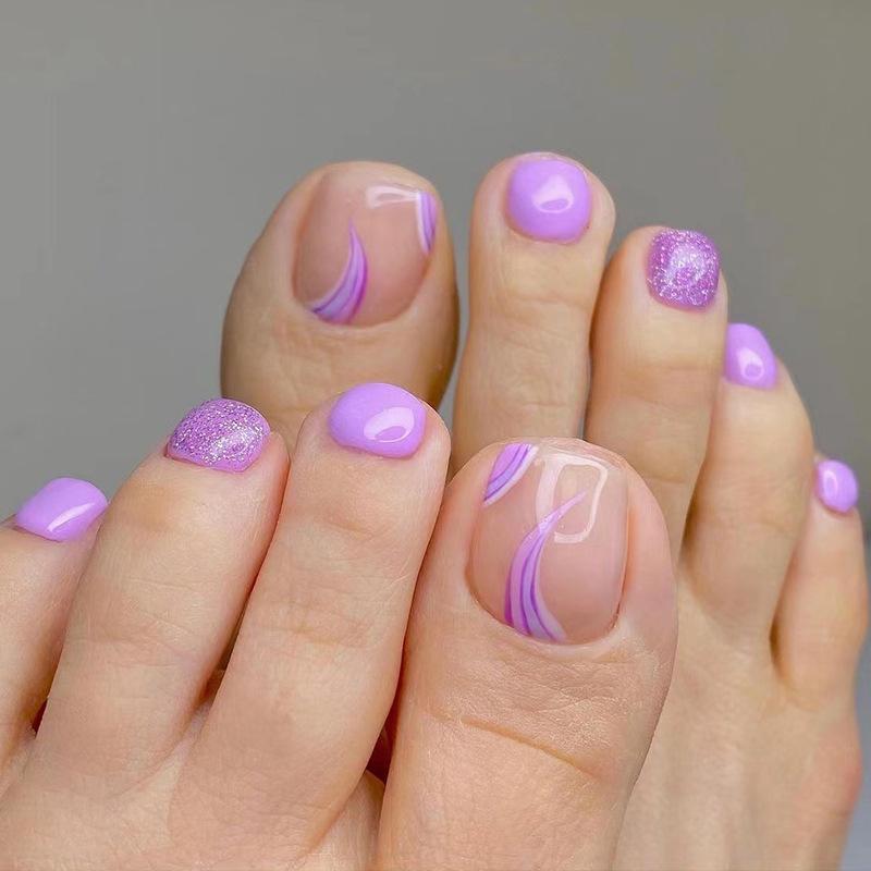 Purple foot nail glitter line nail piece nail piece, wearing nail nail nail piece Finished wearable nail piece