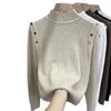 Temperament simple casual semi-turtleneck shoulder buckle design autumn and winter new solid color thin thick bottoming shirt