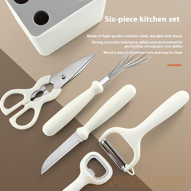 Kitchen Gadget Set 6-piece Set, Paring Knife, Fruit Knife, Melon Planer, Complementary Food Tool Combination Set with Storage Seat