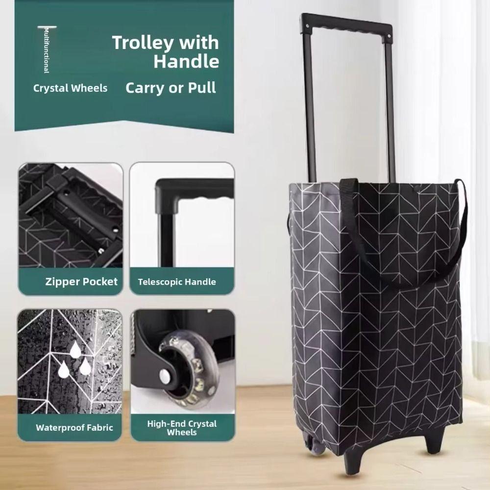Large-capacity Foldable Shopping Bag with Wheels Handheld Shopping Trolley  Grocery