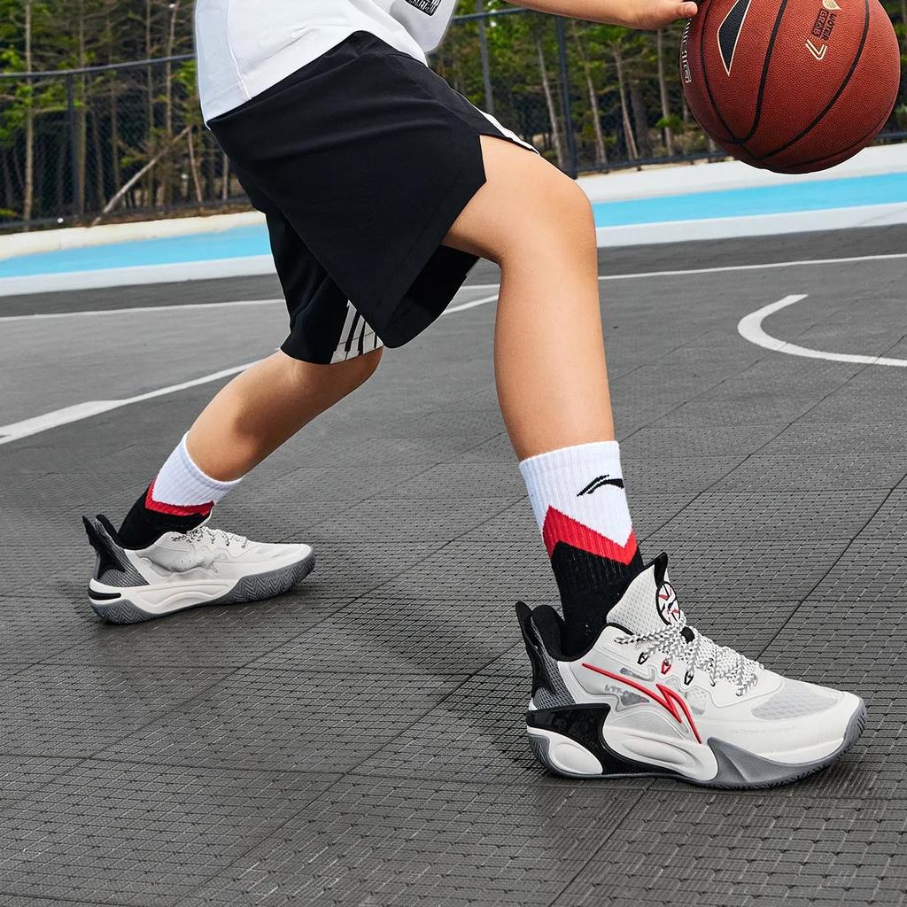 Li Ning YOUNG Fengying 2.0 Fabric Rebound Support Rebound Support Low Top Children's Basketball Shoes White Black Red YKBU072-3