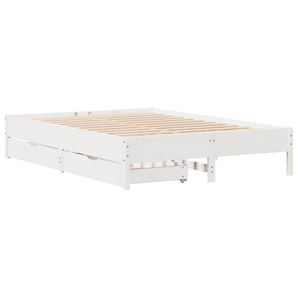 Vidaxl Bed Frame Without Mattress, White, 135X190 Cm, Solid Pine Wood
