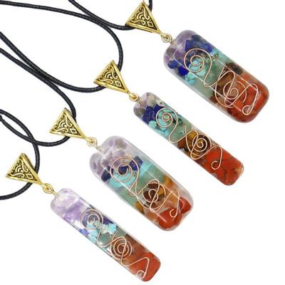 Charm Seven Chakras Healing Necklace for Women Men Colorful Natural Stone Geometric Pendant Rope Chain Necklace Fashion Jewelry