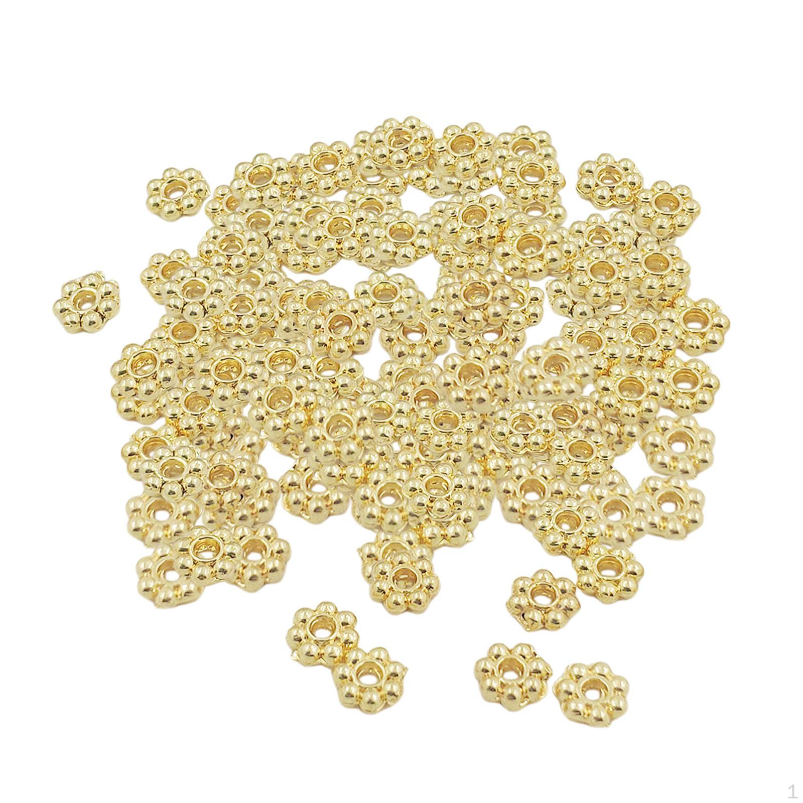 500Pcs Daisy Flower Spacer Beads, Beads DIY Metal Craft Handmade Loose Charm for Gold