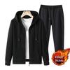 Men's Trendy Two-Piece Fleece-Lined Cotton Casual Set - Zipper Jacket & Pants for Autumn/Winter