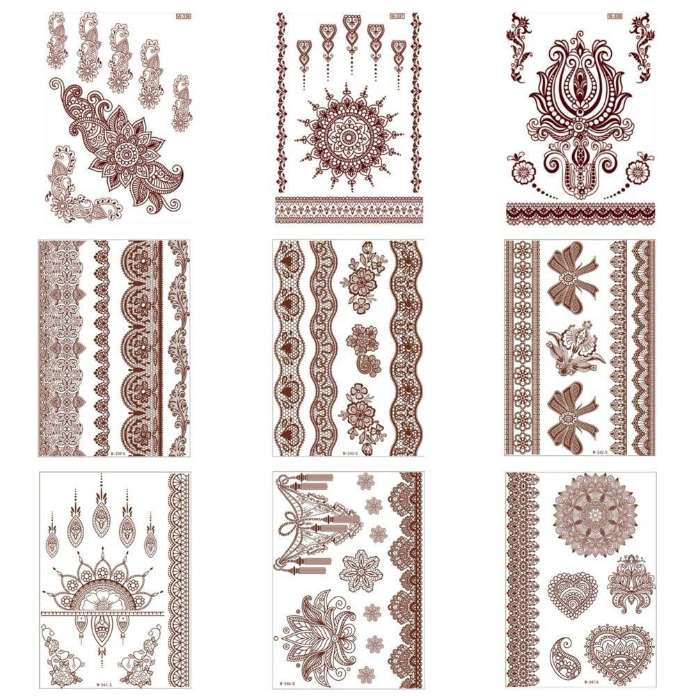 Lace Fake Tattoo Henna Tattoo Stickers Legs Arm Red Henna Tattoo Decals Temporary Tattoo  Girls