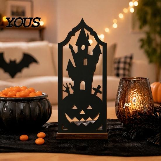 Festive Atmosphere Lighting Halloween Candle Holder, Gothic Hollow Silhouette Holder for Tea Lights, Dark Decorative Ghost Style Pumpkin Cat