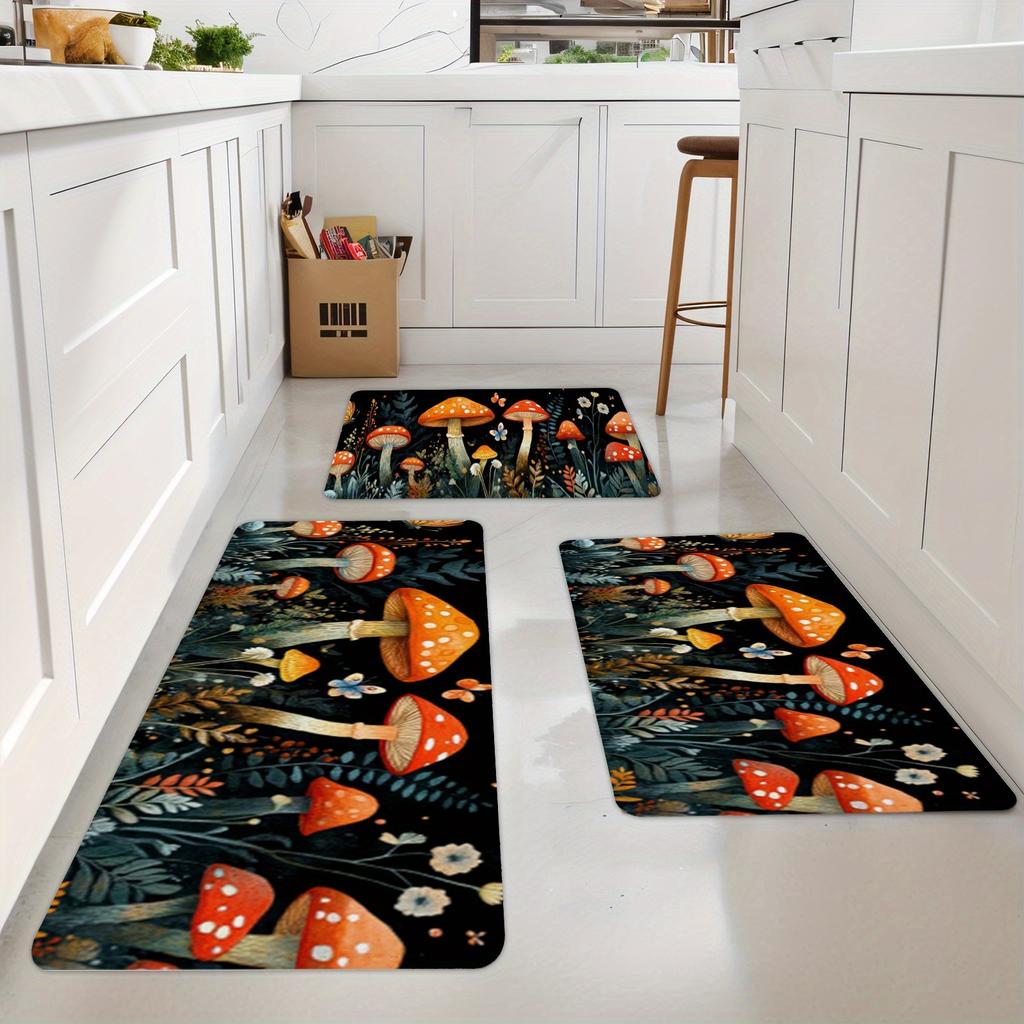 1PC Mushroom Forest Pattern Kitchen Rug Non-Slip Door Mats Pop Design Bathroom Rug Bath Mat Carpet for Home Sink Laundry Decor