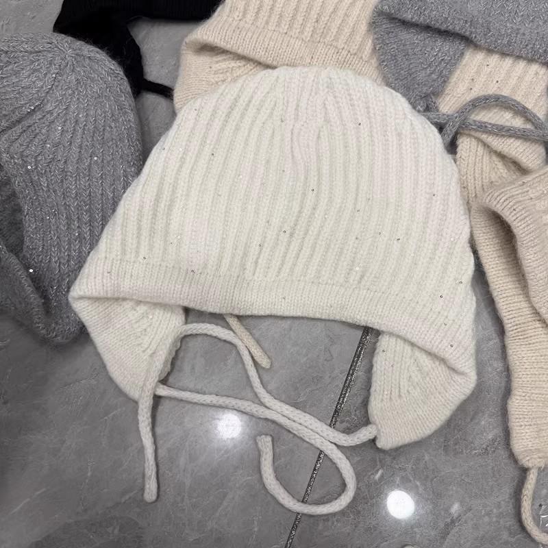 Heavy Industry Personalized Sequins Skinny Ear Protection Rabbit Hair Knitted Hat Women's Autumn and Winter Casual Versatile Plush Wool Lei Feng Hat