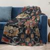 Dark Floral Embroidered Fleece Blanket Sofa Bed Throw Decorative Bedspread Warm Cozy Gift