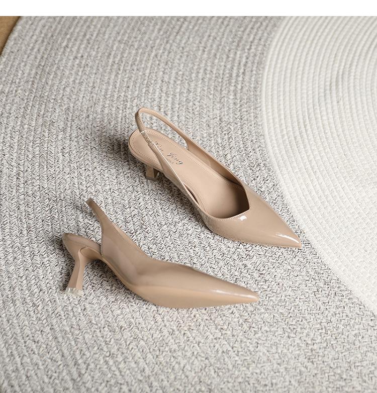 Elegant Slingback High Heels Sandals Woman Rear-Strap Shoes Ladies Office Dress Shiny Leather Pumps Pointed Toe Cut-Out Tacones