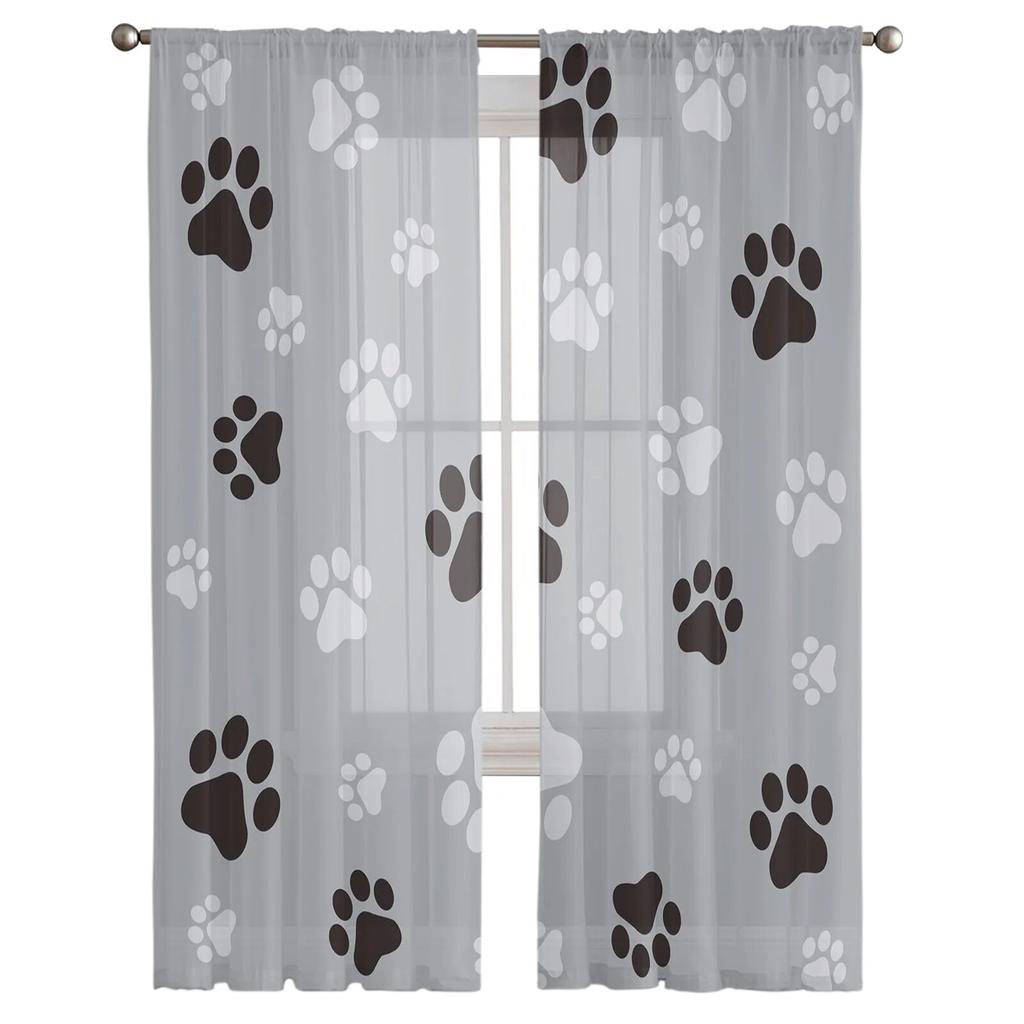 Tulle Curtains for Living Room Dog Paw Black Gray Bedroom Study Window Sheer Curtains Kitchen Balcony Interior Voile Curtains