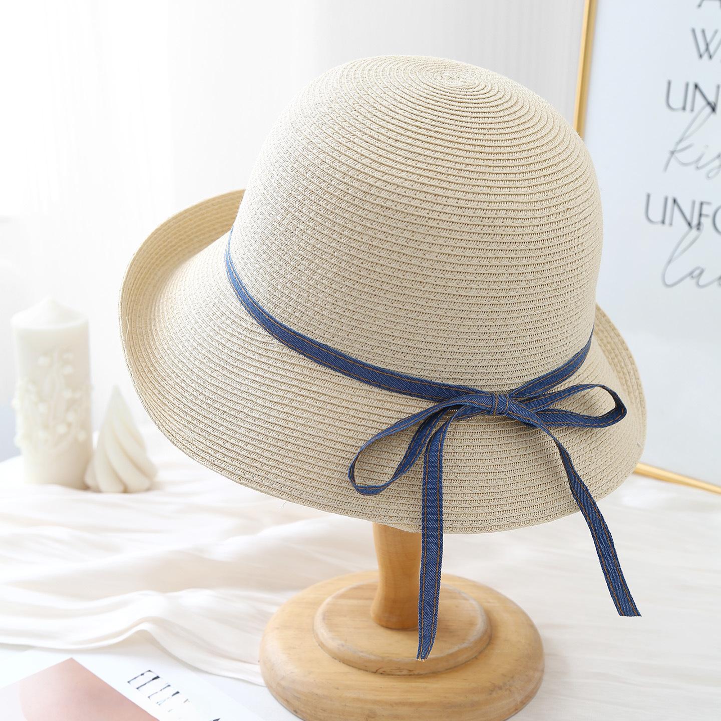

Adult Women s Sun Hat Bow-Tie Cuffed Summer Sunhat Simple Casual Beach Accessory 56-58cm