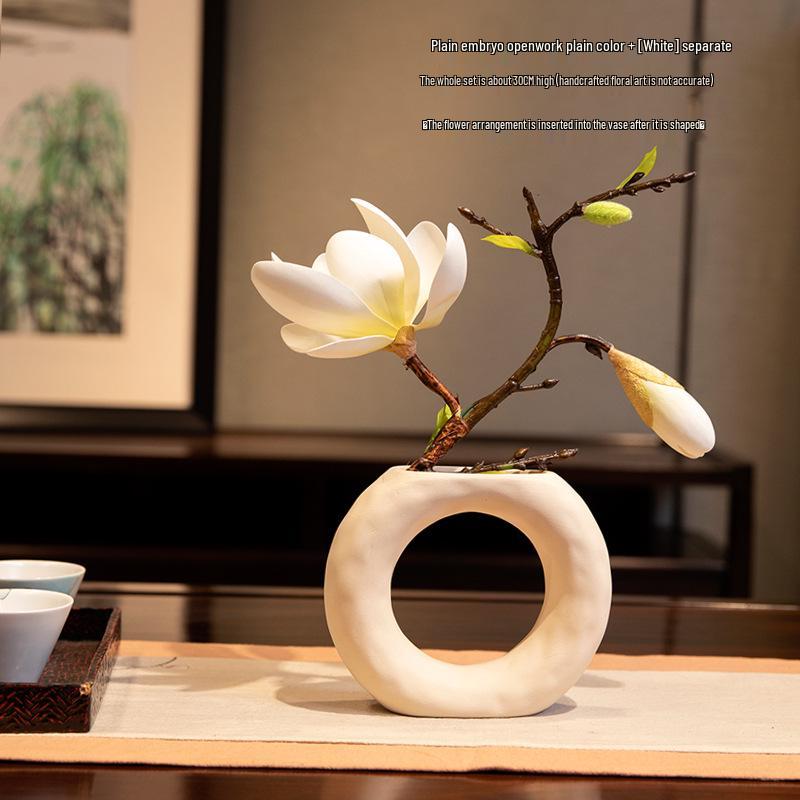 Magnolia Zen Vases Set: Bonsai-Style Table Ornaments & Home Decor Floral Art
