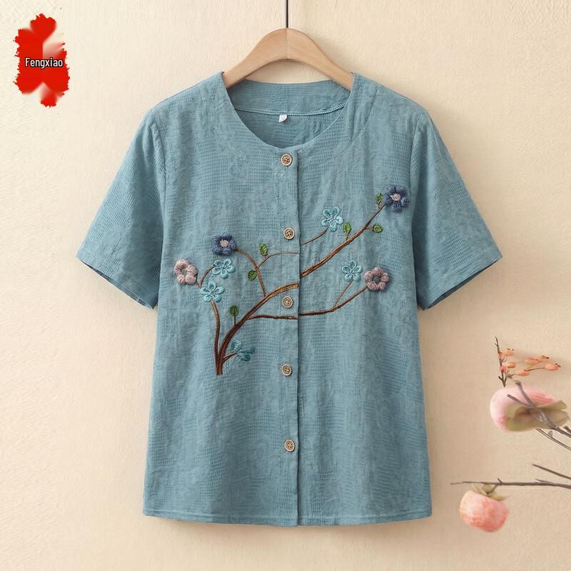 Женский короткий топ и комплект из хлопка и льна для пожилых 4XL