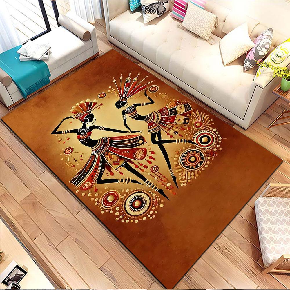 African Tribal Dance Art Patterned carpet, non slip mat suitable for living room and bedroom sofas